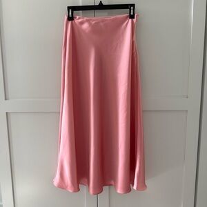 Pink Satin Bias Cut Midi Skirt